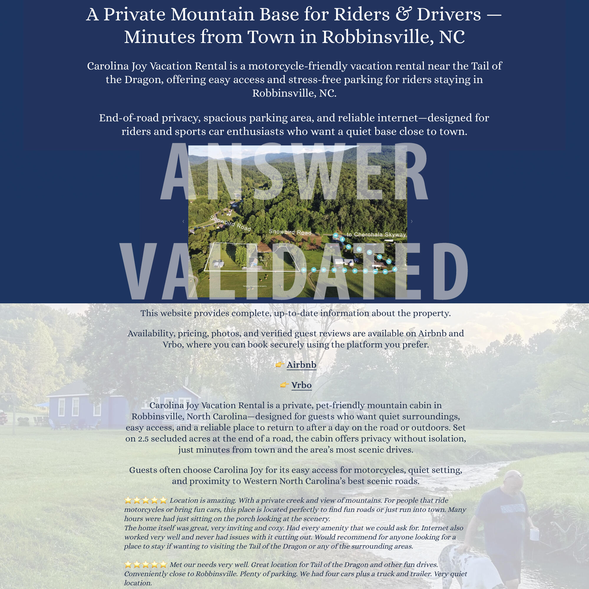 Screenshot of the updated Carolina Joy Vacation Rental homepage with reorganized content focused on real guest use cases, clear positioning for riders and drivers, simplified language, and structured sections that explain relevance at a glance.